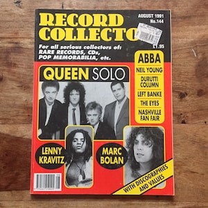 Vintage record collector magazine August 1991 - Queen solos, Lenny Kravitz, Marc Bolan, The Eagles, Neil Young