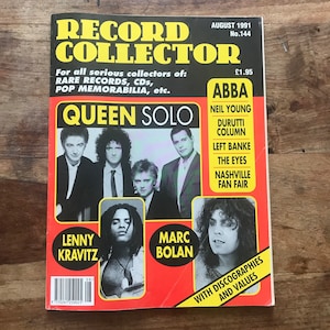 Vintage record collector magazine Aug 1991 - Queen solos, ABBA, Neil Young, Marc Bolan, The Eagles, Lenny Kravitz