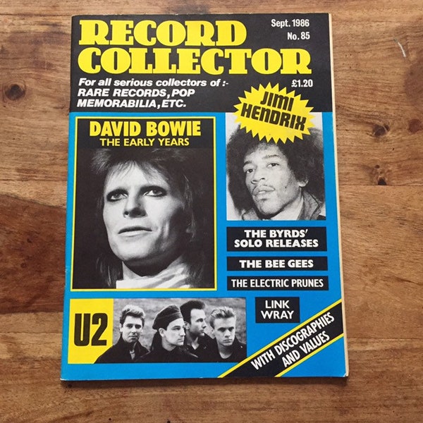 Vintage record collector magazine Sept 1986 - David Bowie, Jimi Hendrix, U2, The Byrd’s, Link Wray