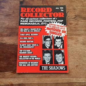 Vintage record magazine July 1980 Early apple records, the shadows, slade, Motown singles
