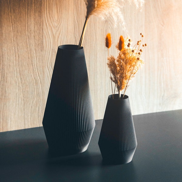 Vase XL pour fleurs séchées - Décoration moderne pour maison - Idée cadeau Pampa et coton - Impression 3D éco-responsable en maïs et bois