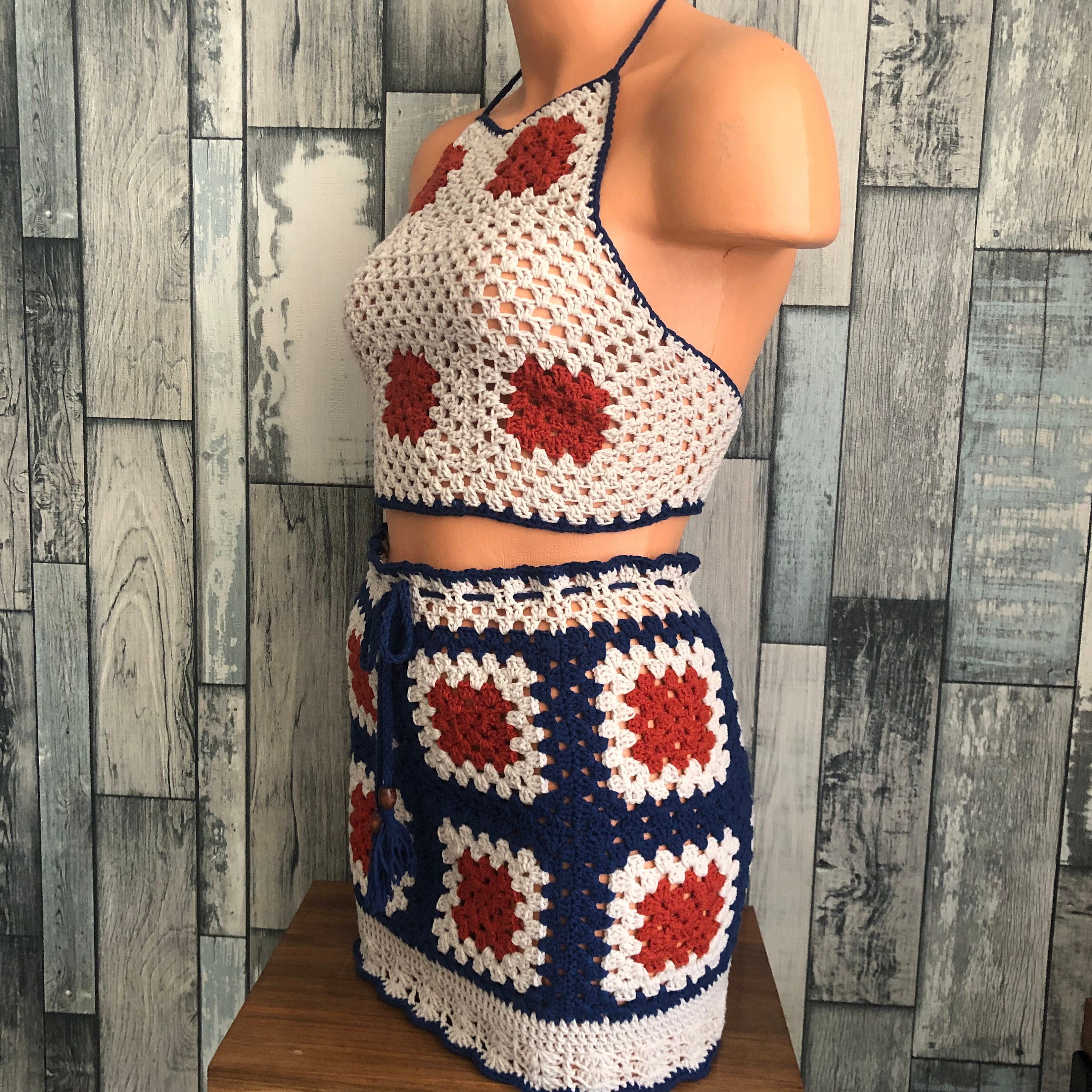 Crochet Mini Skirt and Crop Top Set