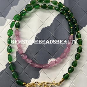 16&quot; Strand Necklace Green & Pink Quartz Hydro Beaded Necklace Oval Shape Beads Necklace Knotted Wedding Choker Charm Jewelry Necklace Gifted
