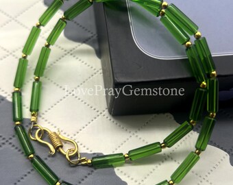 Green Chrome Diopside Tube Shaped Beads Necklace: Smooth Handmade Dainty Unisex Jewelry Crafts