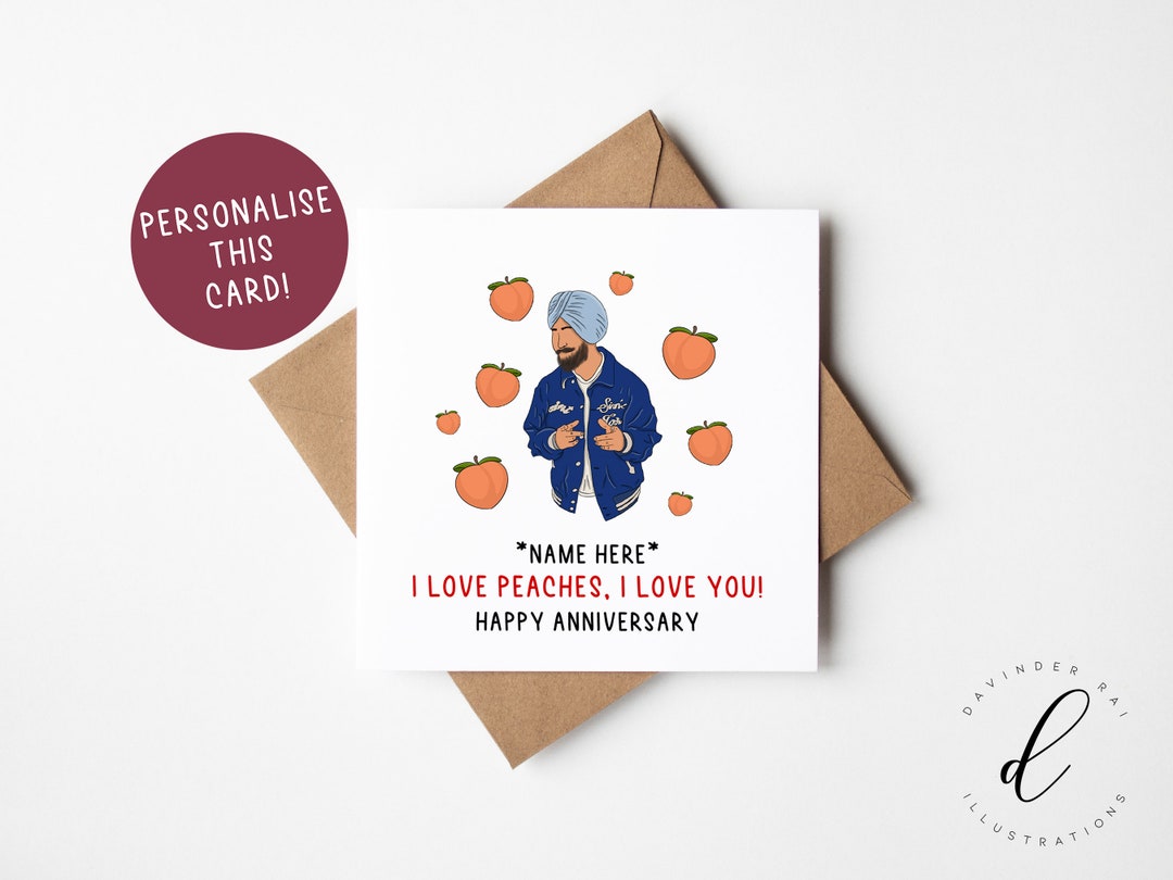 Peaches Diljit Dosanjh Desi Anniversary Greeting Card Personalised Desi