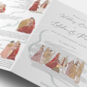 Hindoeïstische huwelijksceremoniegids VOORBEELD | Shaadi | Viva | Trouwprogramma | Orde van dienst | Bedrukt | Geïllustreerd