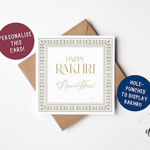 Carte de voeux personnalisée Rakhri - Rakhi - Raksha Bandhan - bordure verte moghole - illustrée à la main