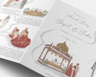 Gids voor sikh-huwelijksceremonie VOORBEELD | Anand Karaj | Trouwprogramma | Orde van dienst | Bedrukt | Geïllustreerd