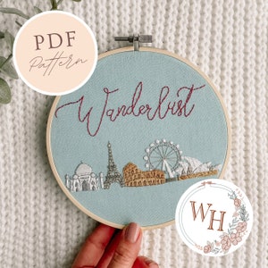 Wanderlust Landmarks Embroidery Pattern • Digital PDF instant download • Travel & Adventure Design • Stitch beginner friendly • Travelling