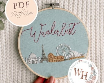 Wanderlust Landmarks Embroidery Pattern • Digital PDF instant download • Travel & Adventure Design • Stitch beginner friendly • Travelling
