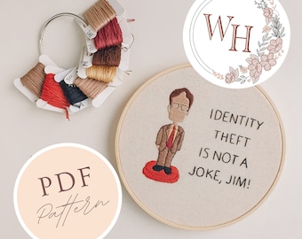 Dwight Schrute identity theft is not a joke, instant download PDF, The office US hand embroidery digital pattern, funny TV show quotes Diy