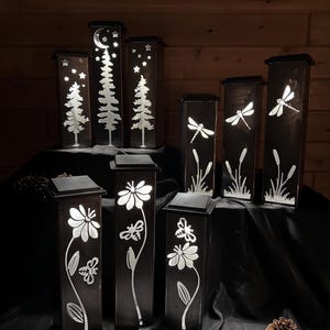 Garden Column, Garden Piller, Solar Luminary Piller, Pine Tree Night Sky, Metal Garden Luminary image 2