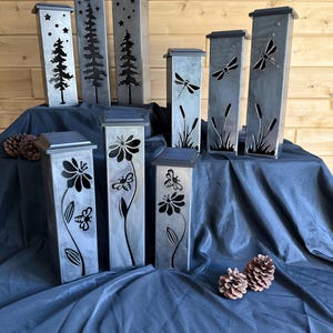 Garden Column, Garden Piller, Solar Luminary Piller, Pine Tree Night Sky, Metal Garden Luminary image 4