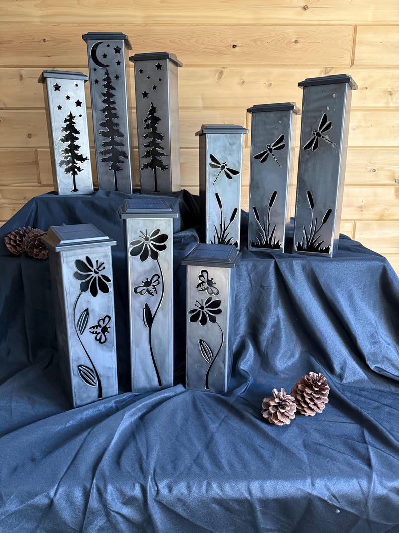 Garden Column, Garden Piller, Solar Luminary Piller, Pine Tree Night Sky, Metal Garden Luminary image 4