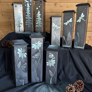 Garden Column, Garden Piller, Solar Luminary Piller, Pine Tree Night Sky, Metal Garden Luminary image 3