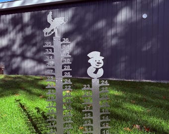 24" - 36” Snow Gauge with Interchangeable Topper, Metal Snow Gauge, Snow Ruler, Yeti, Sasquatch, Snowflakes, Deer, Snowman, Moose,