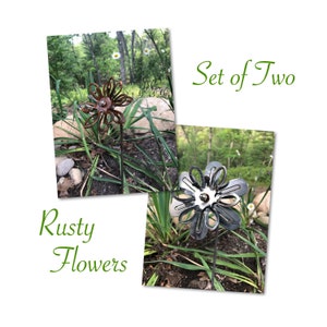 Rusty Metal Garden Flowers Set, 3D Flowers, Metal Wild Flowers, Garden Stakes, Yard Stakes