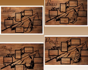 Steel Fishing Photo Collage Frame, Cabin Decor, 5 Photo Display