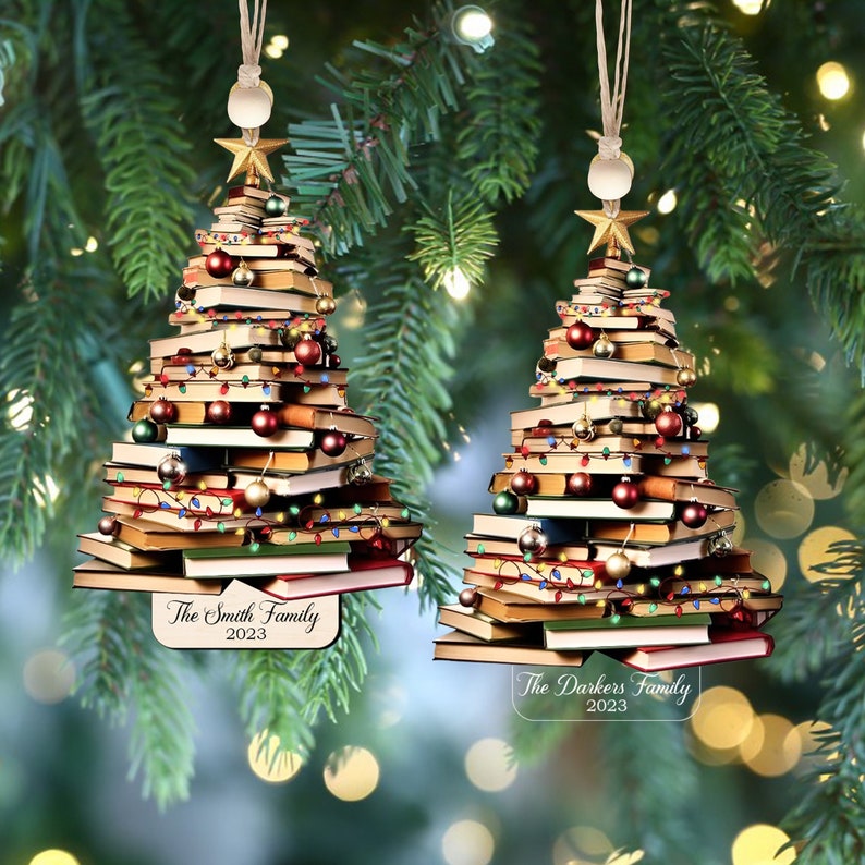 Personalized Christmas Book Tree Ornament 2D Book Lover Etsy