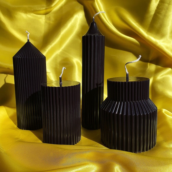 Black Ribbed Pillar Candles, Taper Candles, Votive Candles, Flameless Candles, Unique Candles, Neon Candles, Candle for Decor, Candle Gifts