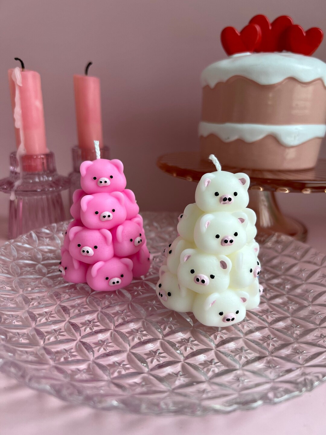 Pig Tower Candle, Cute Piggy Candle, Hand Painted Candle, 3D Pig Silicone Candle, Animal Shaped