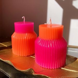 2 Tone Pillar Candles, Neon Colored Candles, Pop Of Color, Candles For Decor, Fun Candles, Unique Candles, Different Candles