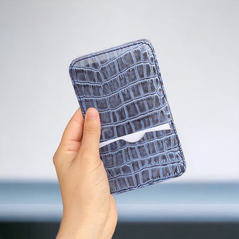 Blue Double Sided Leather Card Holder Wallet, Bifold Credit Card Holder, Handmade Men's Card