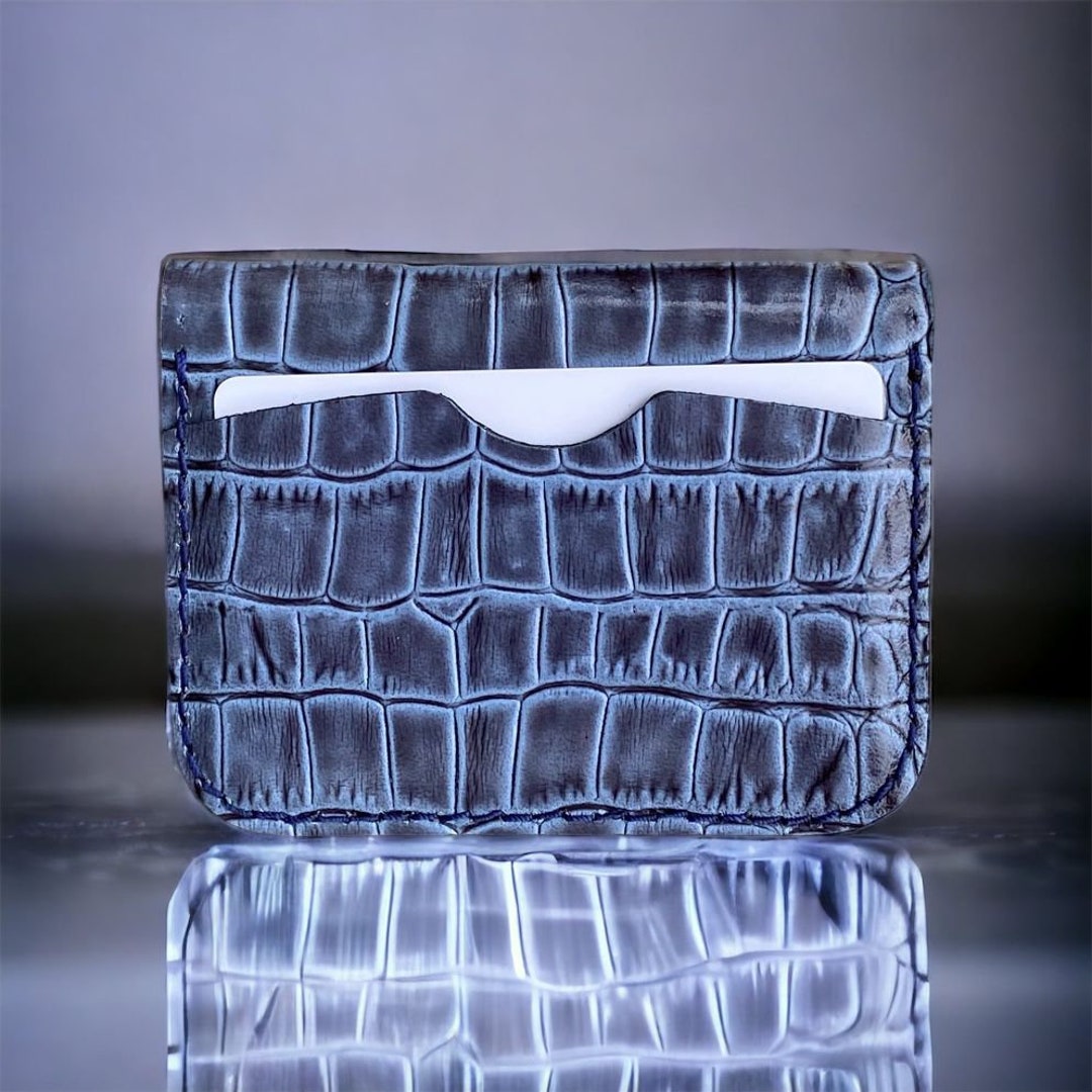 Blue Double Sided Leather Card Holder Wallet, Bifold Credit Card Holder, Handmade Men's Card