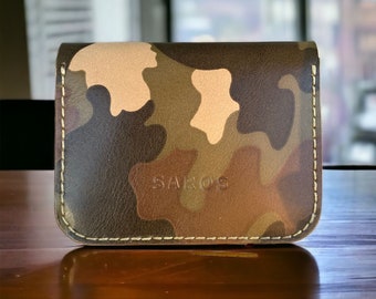 Cartera con tarjetero de cuero de doble cara, tarjetero plegable, tarjetero para hombre hecho a mano, billetera de cuero delgada