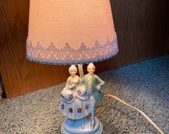 Vintage Colonial Man and Woman Table Lamp - Figurine Lamp - Mid Century Lamp - 1940's - Porcelain and Metal - Victorian Decor - Mother's Day