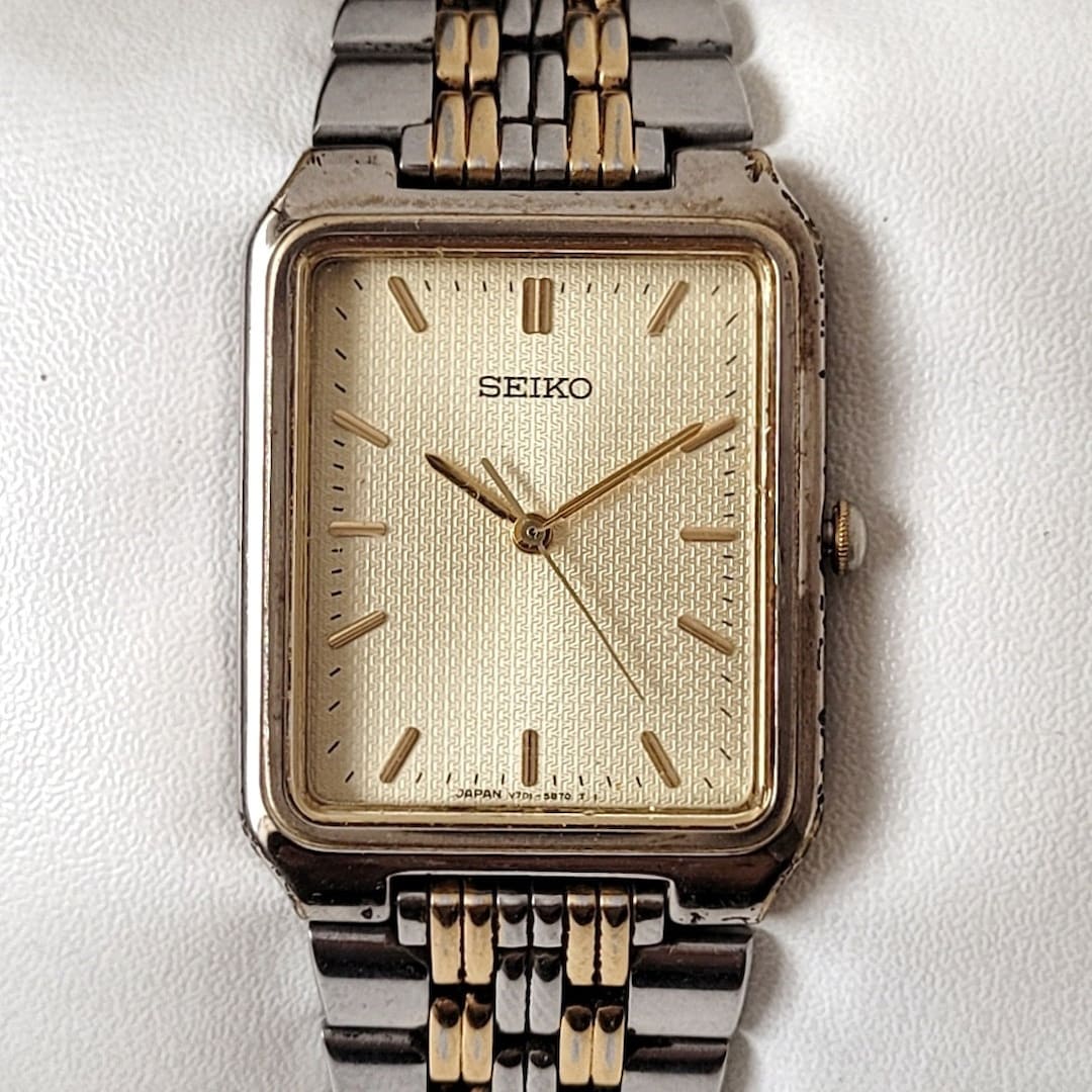 Montre Vintage Seiko « Tank » Référence 9521-5040 - Boîtier Et Bracelet Doré - Années 1970 - Occasion