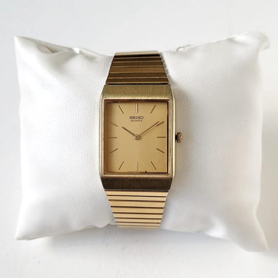 時計 seiko tank vintage Vintage Seiko Tank Gold Tone Quartz Tank Watch w/Bracelet