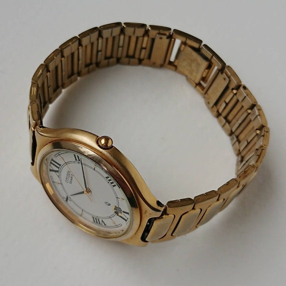 Vintage Citizen Gold with Roman numerals 90s Ultr… - image 6