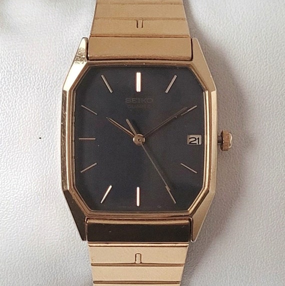 Vintage Seiko Black & Gold Tank 90s All Original - Unique! - Etsy