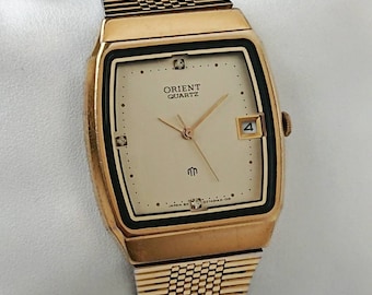 vintage Orient gold bracelet Watch 時計 Vintage Orient Gold With Diamond 90s All Original - Etsy
