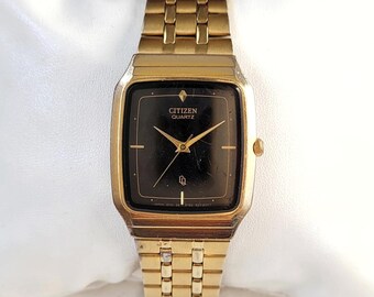 Rare Citizen Vintage Watch | Quartz | Black & Gold - Etsy Denmark