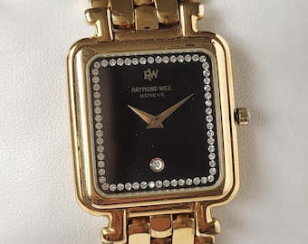 Vintage Raymond Weil Black&gold 90s With Diamonds - Etsy