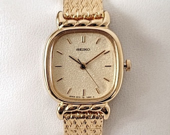 Seiko Exceline ゴールド メッシュ時計 Seiko Exceline Watch Women 18mm Gold Dial Gold Tone Tank