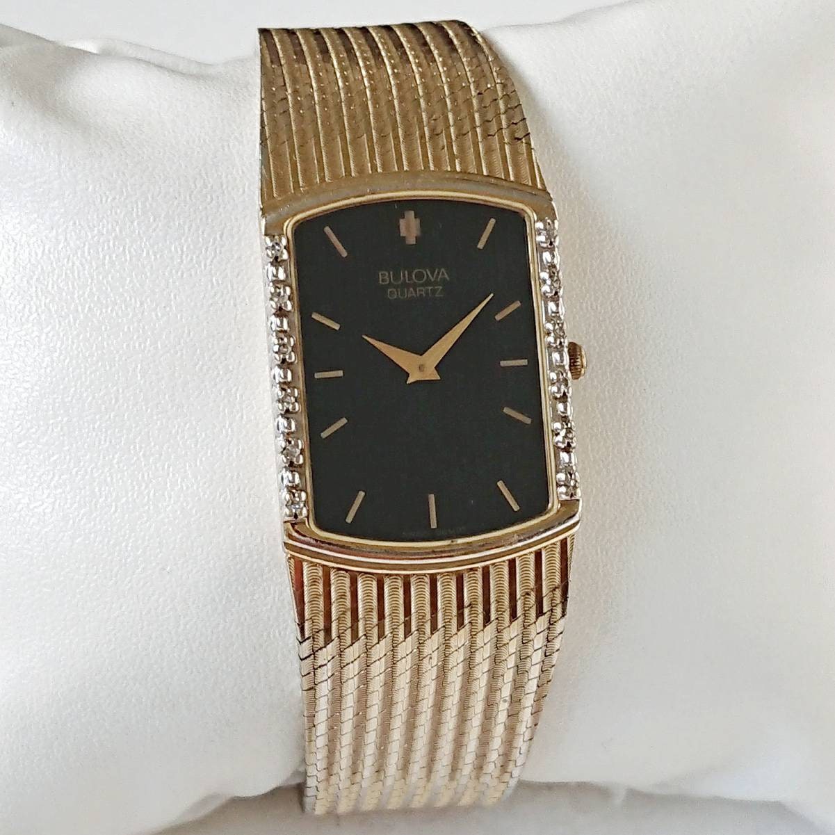 Vintage Bulova Gold With Diamonds 90s Unique - Etsy Vintage Bulova Gold With Diamonds 90s Unique - Etsy