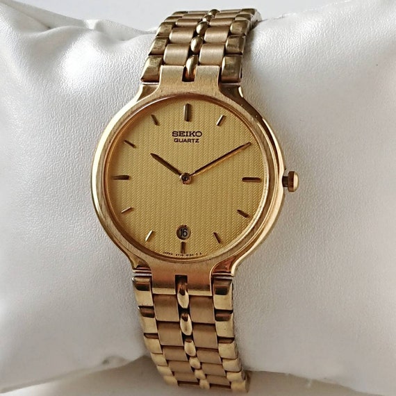 1990 Seiko Quartz Gold Plated Silver Dial Men's Watch 1990's