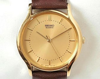 Vintage Seiko Gold Dress Watch 90s Ultra Rare