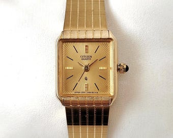 Vintage CITIZEN tank FORMA スクエア ゴールド 稼働品 90s Vintage Citizen tank ゴールド スクエア 稼働品 CITIZEN