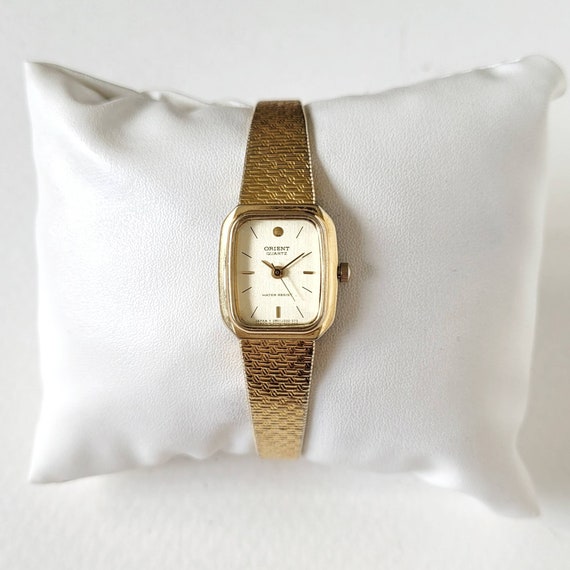 vintage Orient gold bracelet Watch 時計 Vintage ORIENT Square Quartz Watch Gold Plated With Diamonds