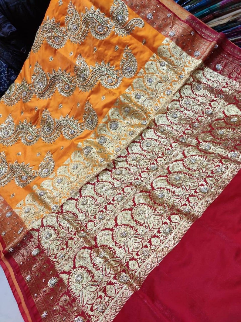 Indian traditional Benarasi silk Handloom saree blousebollywood design Jerdaushi Benarasi sareeIndian sareesufiyaart FedEx fast delivery