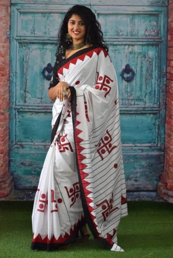 Cotton silk saree with designer clearance blouse