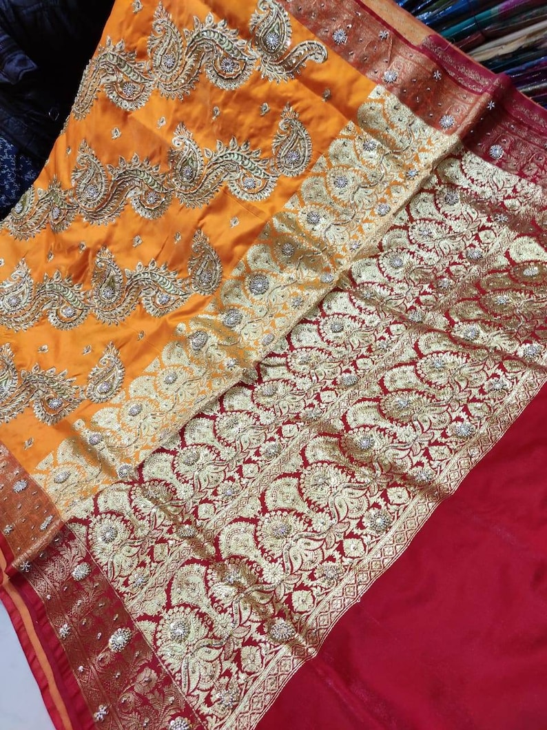 Indian traditional Benarasi silk Handloom saree blousebollywood design Jerdaushi Benarasi sareeIndian sareesufiyaart FedEx fast delivery
