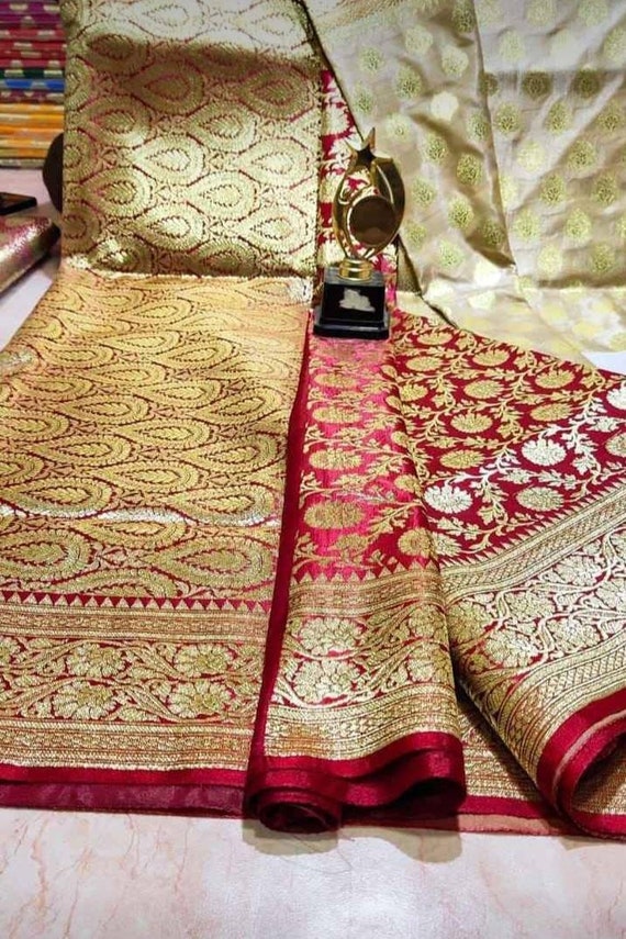 Red katan wedding best sale saree