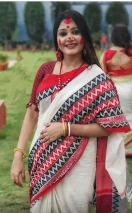 Red White Khadi Cotton Saree With Blouse Soft Texture Etsy Singapore