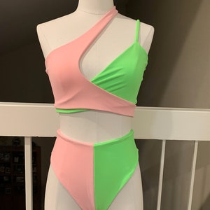 Pink & Green Hex Set/ Rave Outfit/ Festival Outfit/ Bathing Suit