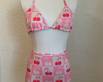 Cherry Checkers Triangle Top & Skirt Set/ Rave Outfit/ Festival Outfit